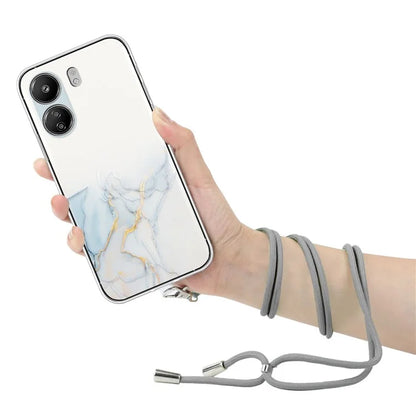 For Xiaomi Poco C65 4G / Redmi 13C 4G Case Marble Pattern Anti-drop TPU Phone Cover with Lanyard