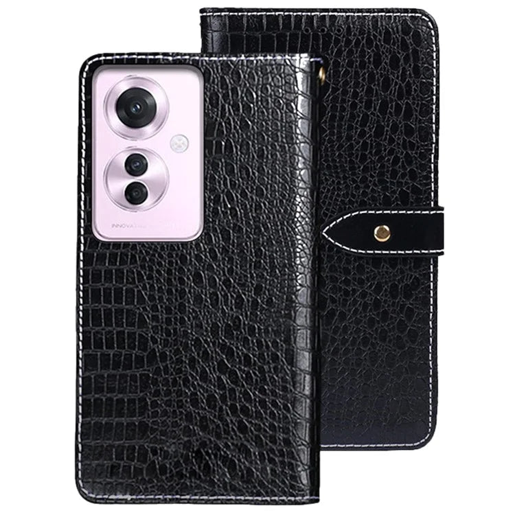 IDEWEI For Oppo Reno11 F 5G Case Crocodile Texture Stand Wallet Phone Leather Cover