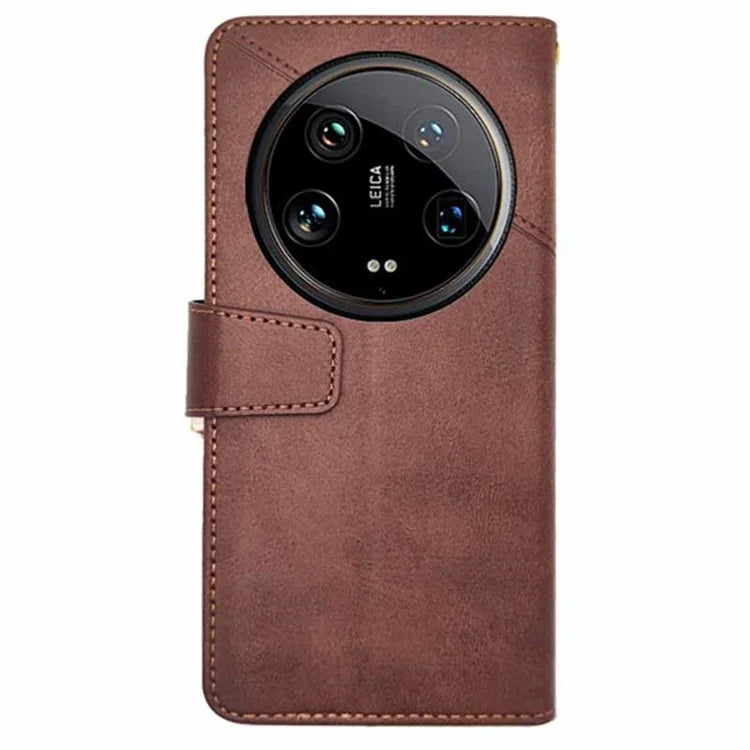 IDEWEI For Xiaomi 14 Ultra Leather Case Calf Texture Phone Wallet Cover