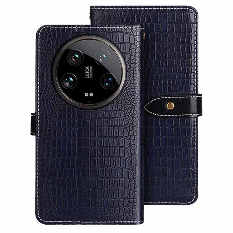 IDEWEI For Xiaomi 14 Ultra Phone Case Crocodile Texture Magnetic Clasp Leather Wallet Cover