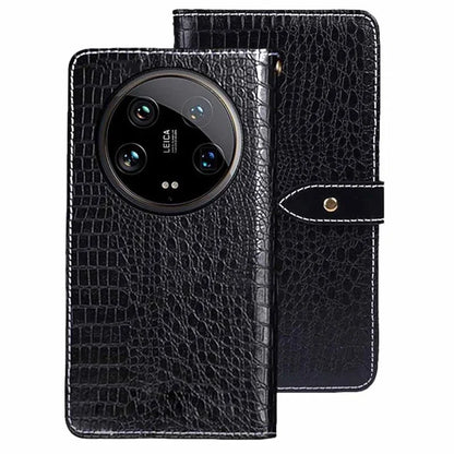 IDEWEI For Xiaomi 14 Ultra Phone Case Crocodile Texture Magnetic Clasp Leather Wallet Cover