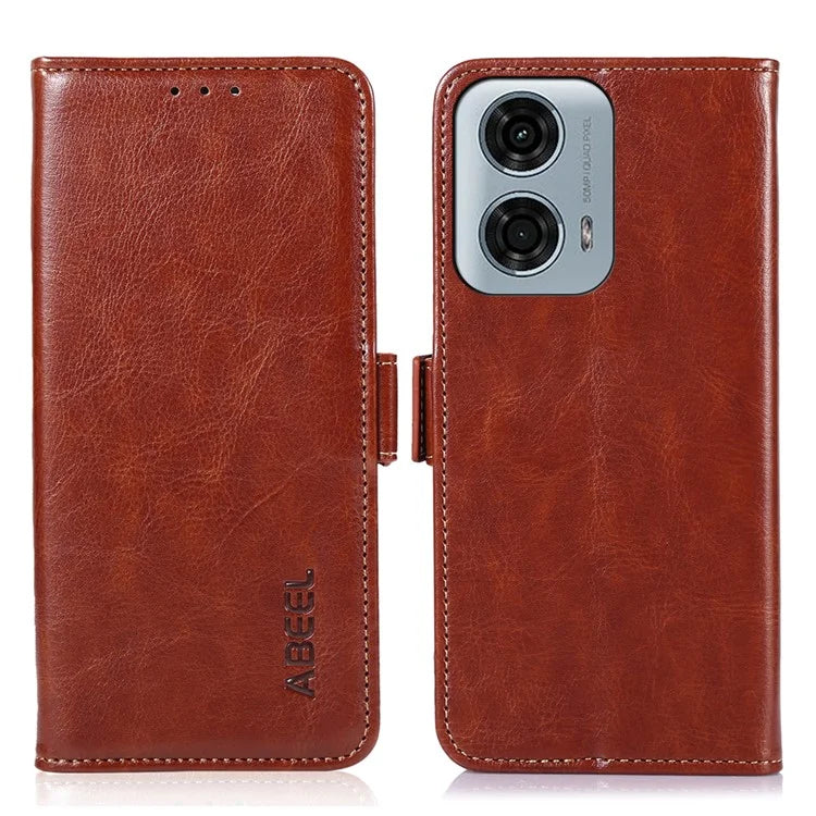 ABEEL For Motorola Moto G04 4G / G24 4G Magnetic Case Crazy Horse Texture Wallet Phone Cover