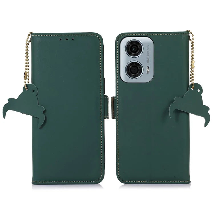 For Motorola Moto G04 4G / G24 4G Case RFID Blocking TPU+Genuine Cow Leather Smart Phone Cover