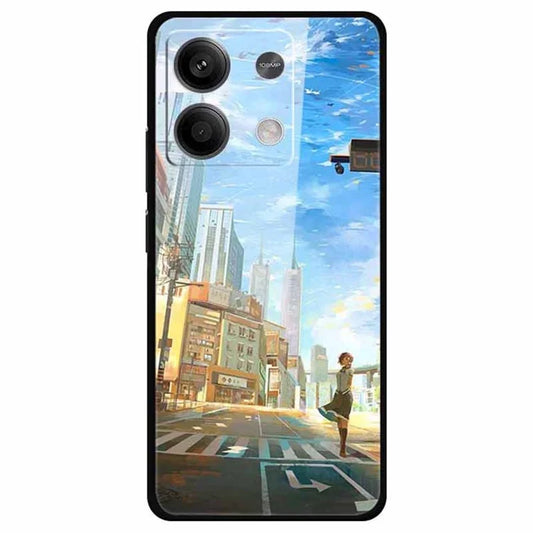 For Xiaomi Redmi Note 13 5G Case PC+Tempered Glass+TPU Pattern Printing Phone Cover