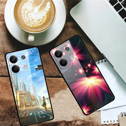 For Xiaomi Redmi Note 13 5G Case PC+Tempered Glass+TPU Pattern Printing Phone Cover