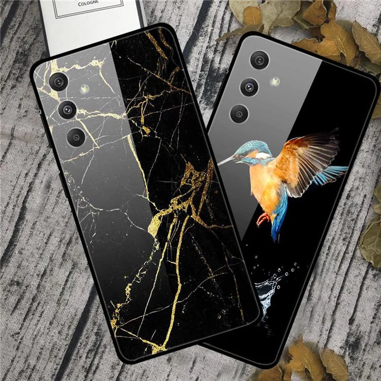 For Samsung Galaxy S24 Case Pattern Printing Tempered Glass+TPU+PC Phone Cover