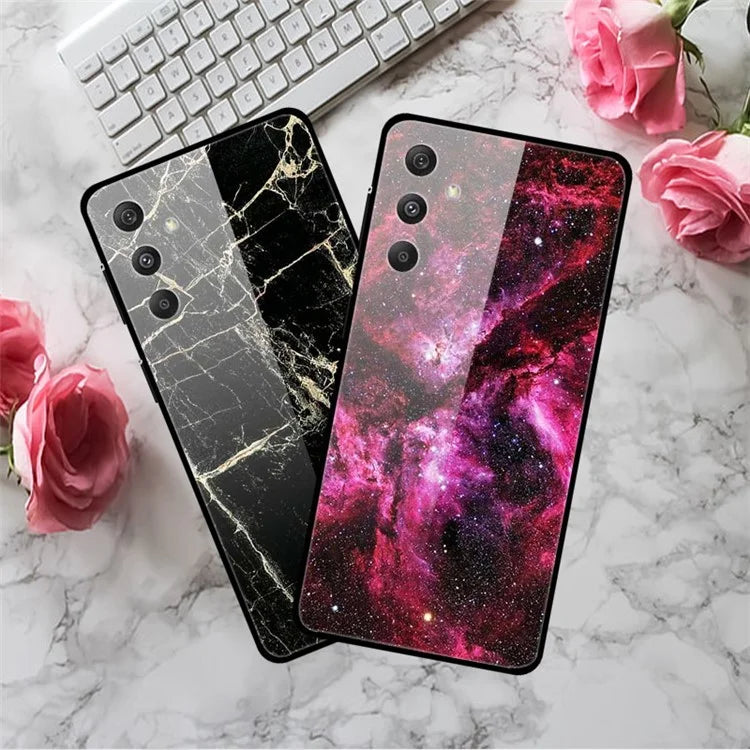 For Samsung Galaxy S24+ Case Pattern Printing PC+Tempered Glass+TPU Phone Case