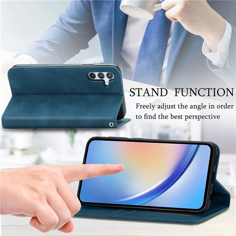 For Samsung Galaxy A34 5G Card Slots Phone Stand Case Skin-Touch Feeling PU Leather Phone Cover