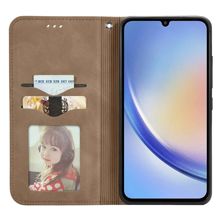 For Samsung Galaxy A34 5G Card Slots Phone Stand Case Skin-Touch Feeling PU Leather Phone Cover