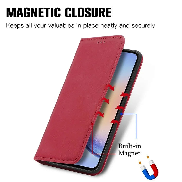 For Samsung Galaxy A34 5G Card Slots Phone Stand Case Skin-Touch Feeling PU Leather Phone Cover