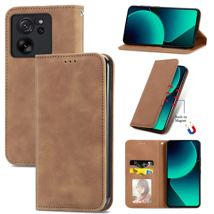 For Xiaomi 13T Pro / 13T / Redmi K60 Ultra Phone Cover Card Slots Skin-touch Feeling PU Leather Phone Stand Case