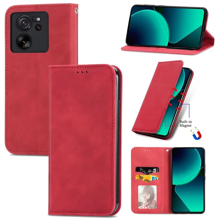 For Xiaomi 13T Pro / 13T / Redmi K60 Ultra Phone Cover Card Slots Skin-touch Feeling PU Leather Phone Stand Case