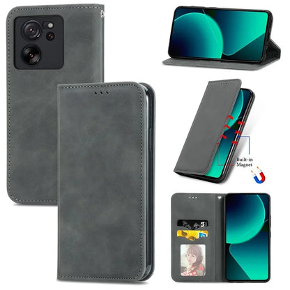 For Xiaomi 13T Pro / 13T / Redmi K60 Ultra Phone Cover Card Slots Skin-touch Feeling PU Leather Phone Stand Case