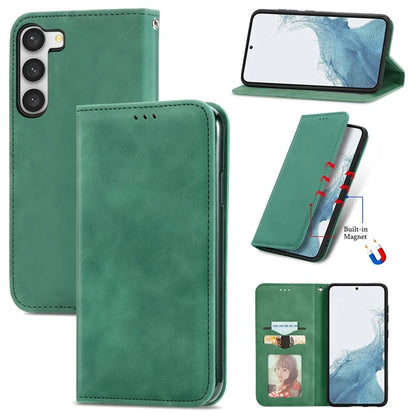 Card Slots Phone Stand Case for Samsung Galaxy S23 Skin-Touch Feeling PU Leather Phone Shell