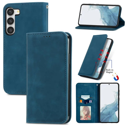 Card Slots Phone Stand Case for Samsung Galaxy S23 Skin-Touch Feeling PU Leather Phone Shell