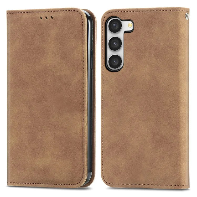 Card Slots Phone Stand Case for Samsung Galaxy S23 Skin-Touch Feeling PU Leather Phone Shell