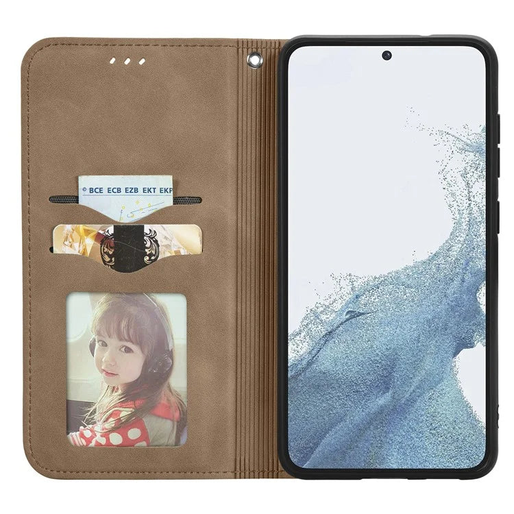 Card Slots Phone Stand Case for Samsung Galaxy S23 Skin-Touch Feeling PU Leather Phone Shell