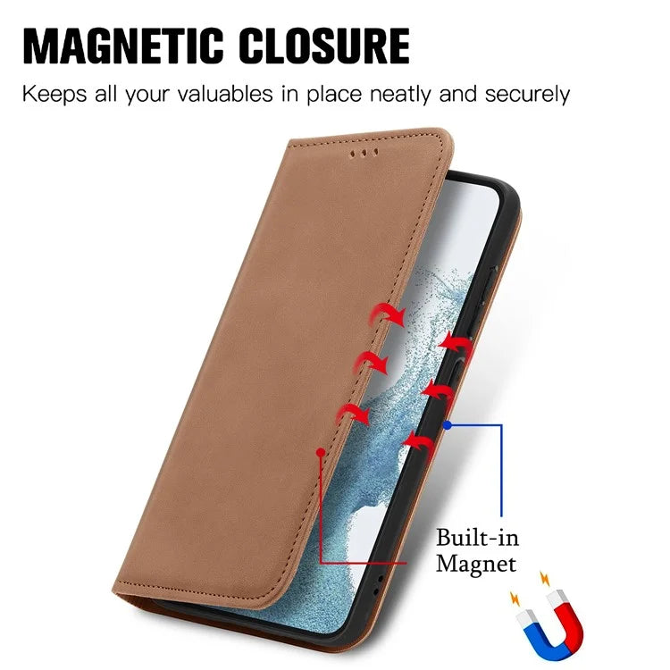 Card Slots Phone Stand Case for Samsung Galaxy S23 Skin-Touch Feeling PU Leather Phone Shell