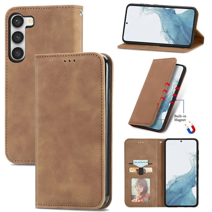 Card Slots Phone Stand Case for Samsung Galaxy S23 Skin-Touch Feeling PU Leather Phone Shell