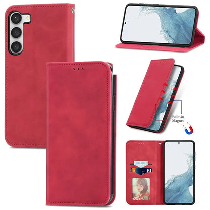 Card Slots Phone Stand Case for Samsung Galaxy S23 Skin-Touch Feeling PU Leather Phone Shell