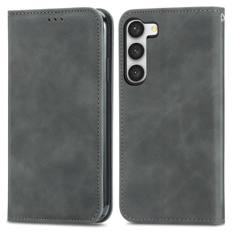 Card Slots Phone Stand Case for Samsung Galaxy S23 Skin-Touch Feeling PU Leather Phone Shell