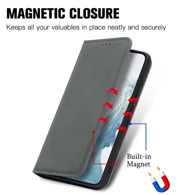 Card Slots Phone Stand Case for Samsung Galaxy S23 Skin-Touch Feeling PU Leather Phone Shell