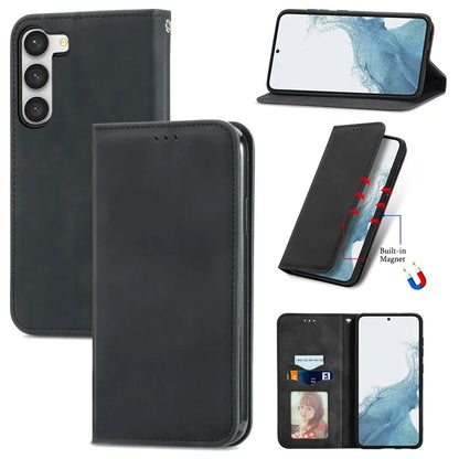 Card Slots Phone Stand Case for Samsung Galaxy S23 Skin-Touch Feeling PU Leather Phone Shell