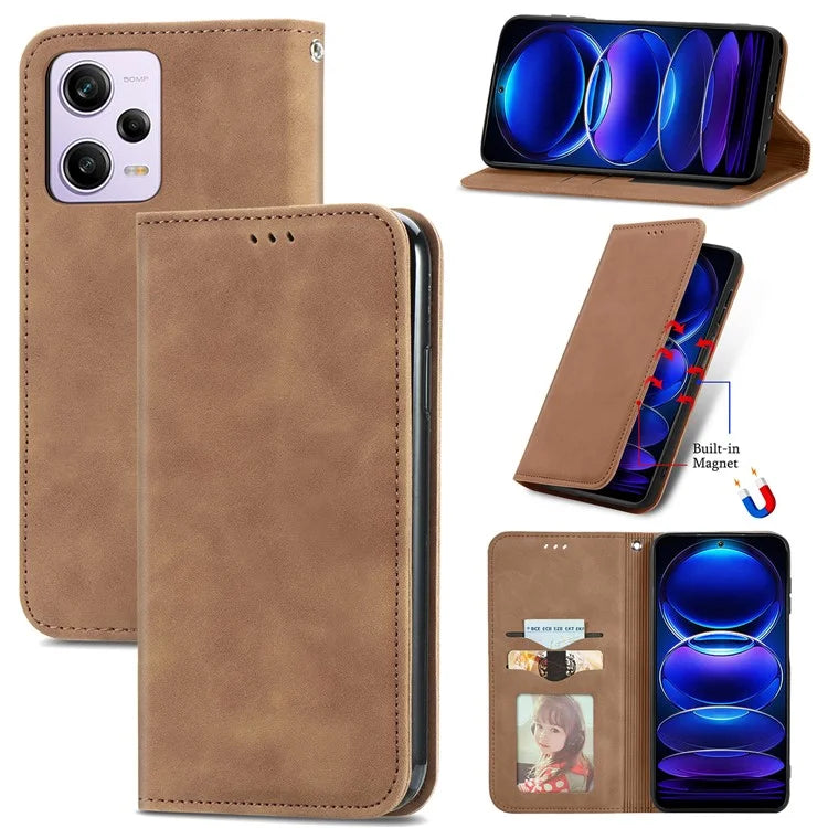 For Xiaomi Poco X5 Pro 5G / Redmi Note 12 Pro Speed 5G / Redmi Note 12 Pro 5 Case Card Slots Skin-touch Phone Stand Leather Cover