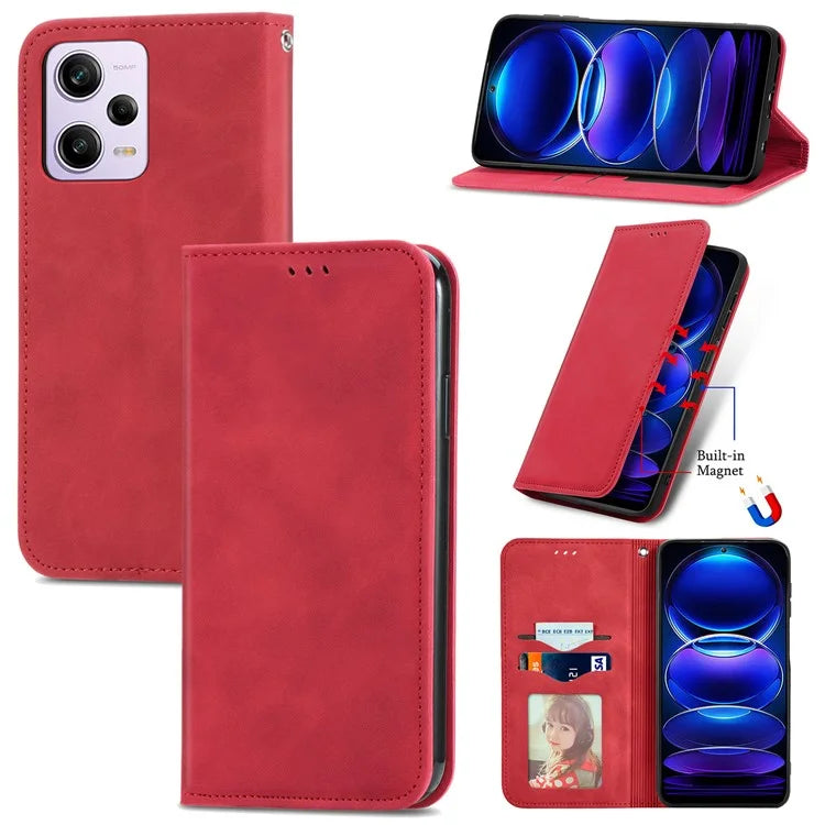 For Xiaomi Poco X5 Pro 5G / Redmi Note 12 Pro Speed 5G / Redmi Note 12 Pro 5 Case Card Slots Skin-touch Phone Stand Leather Cover
