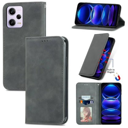 For Xiaomi Poco X5 Pro 5G / Redmi Note 12 Pro Speed 5G / Redmi Note 12 Pro 5 Case Card Slots Skin-touch Phone Stand Leather Cover