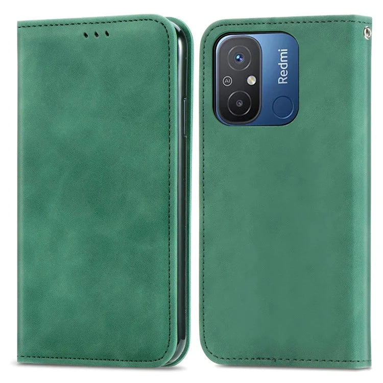 Slim-Fit Phone Stand Case for Xiaomi Redmi 12C 4G / 11A 4G Skin-Touch Feeling Card Slots PU Leather Phone Shell