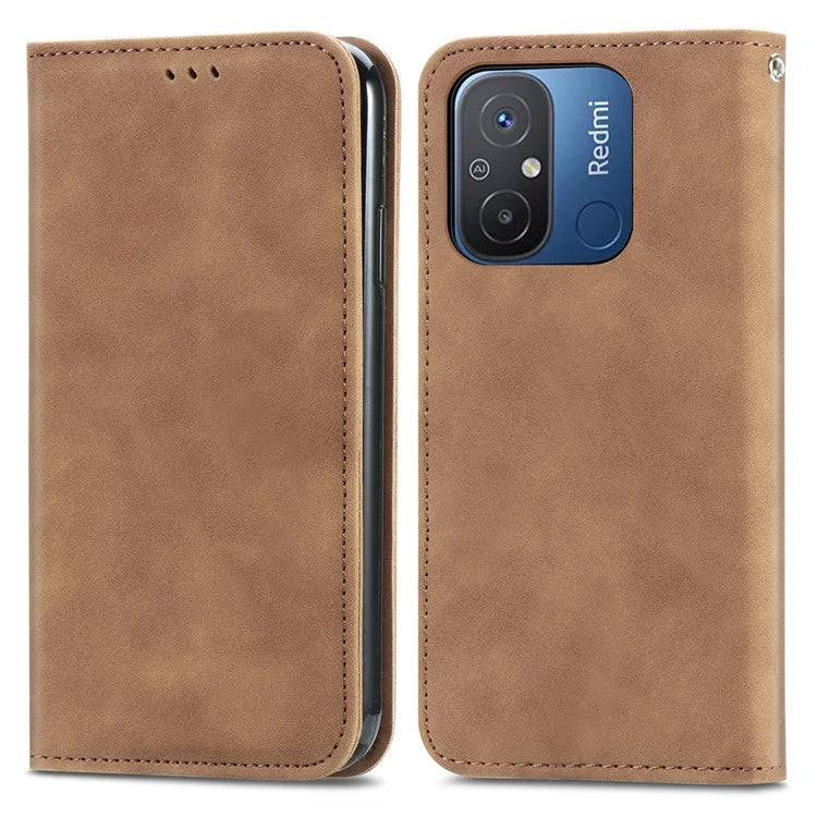 Slim-Fit Phone Stand Case for Xiaomi Redmi 12C 4G / 11A 4G Skin-Touch Feeling Card Slots PU Leather Phone Shell