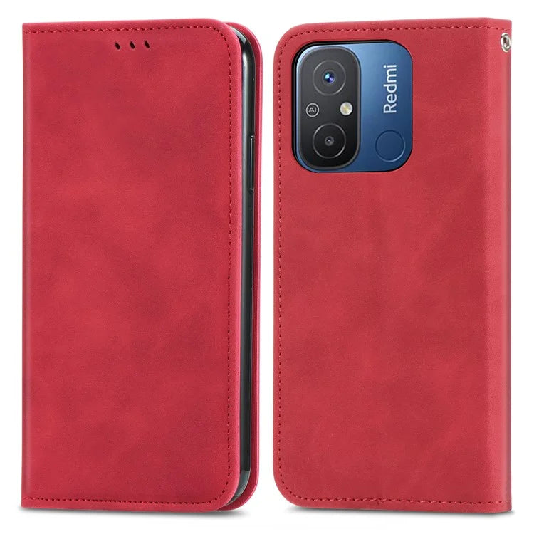 Slim-Fit Phone Stand Case for Xiaomi Redmi 12C 4G / 11A 4G Skin-Touch Feeling Card Slots PU Leather Phone Shell