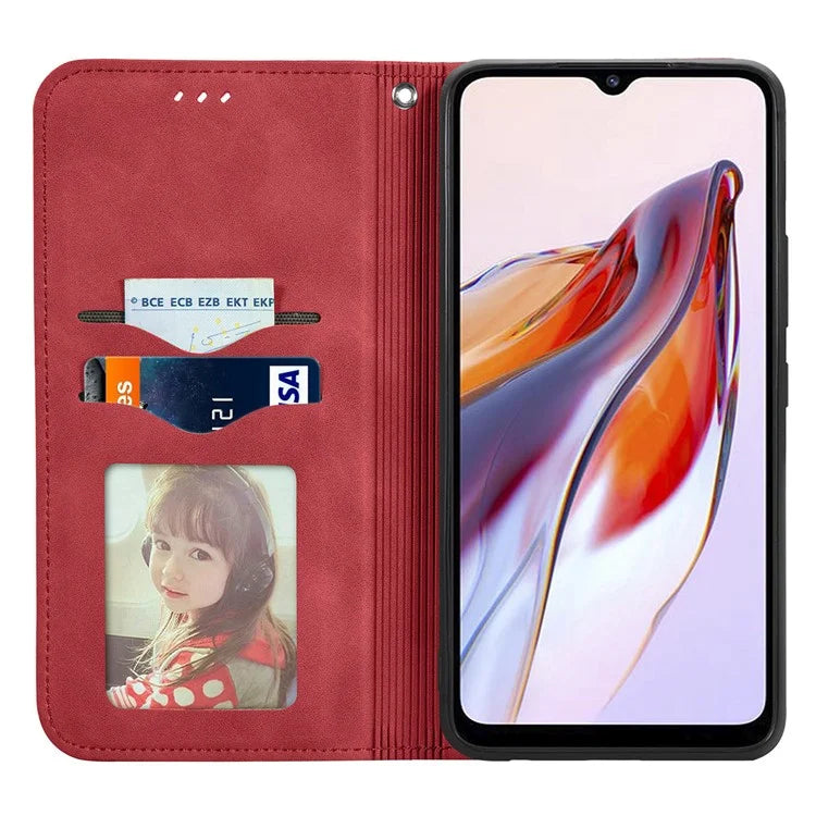 Slim-Fit Phone Stand Case for Xiaomi Redmi 12C 4G / 11A 4G Skin-Touch Feeling Card Slots PU Leather Phone Shell
