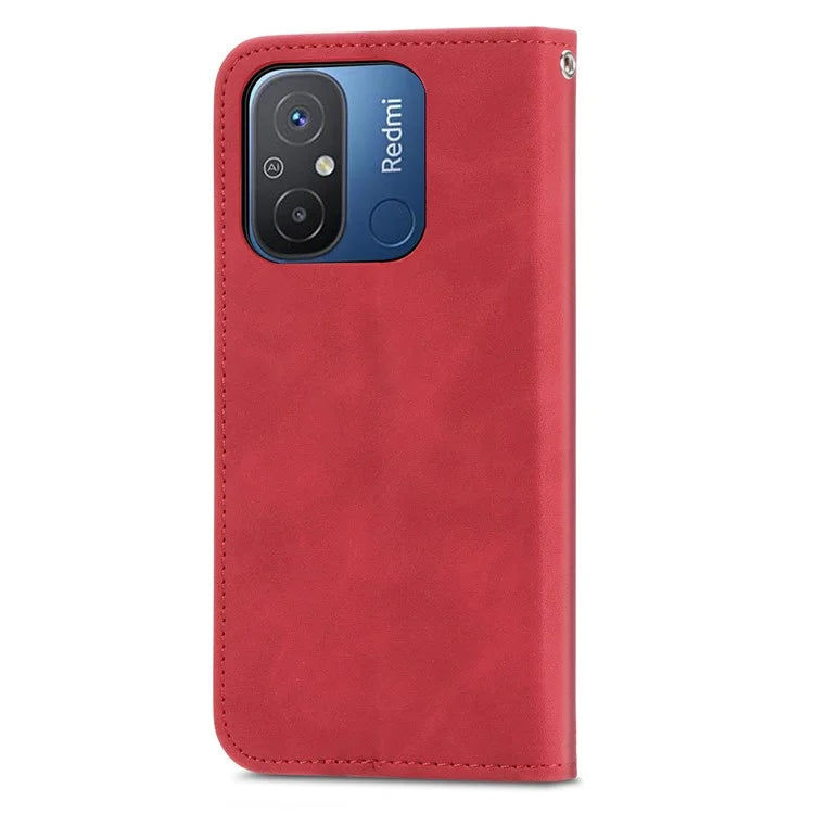 Slim-Fit Phone Stand Case for Xiaomi Redmi 12C 4G / 11A 4G Skin-Touch Feeling Card Slots PU Leather Phone Shell