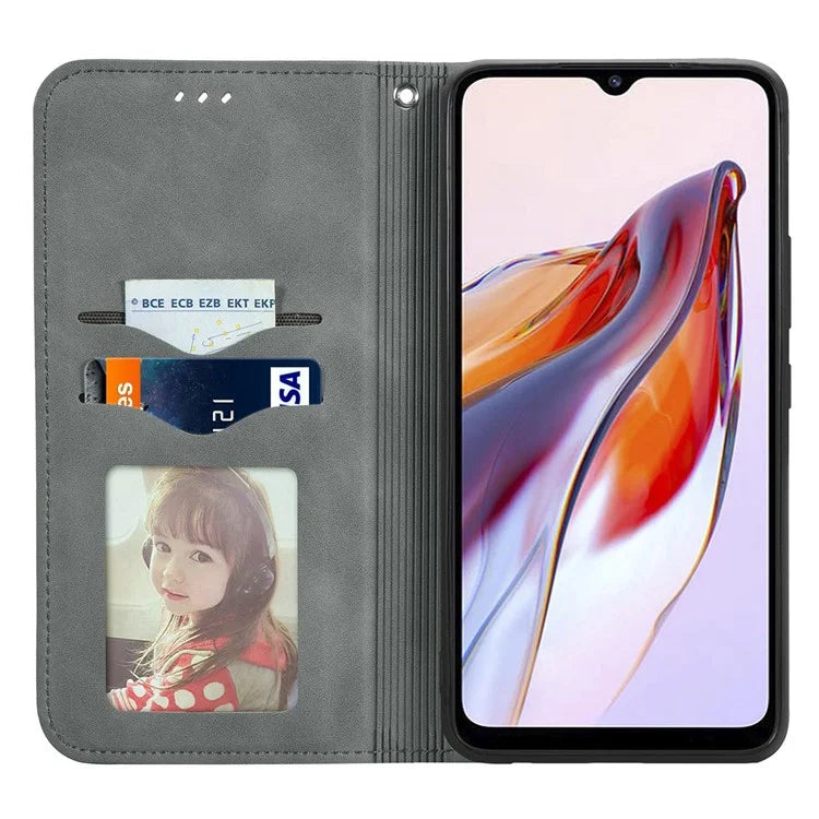Slim-Fit Phone Stand Case for Xiaomi Redmi 12C 4G / 11A 4G Skin-Touch Feeling Card Slots PU Leather Phone Shell