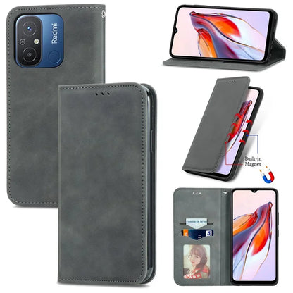 Slim-Fit Phone Stand Case for Xiaomi Redmi 12C 4G / 11A 4G Skin-Touch Feeling Card Slots PU Leather Phone Shell