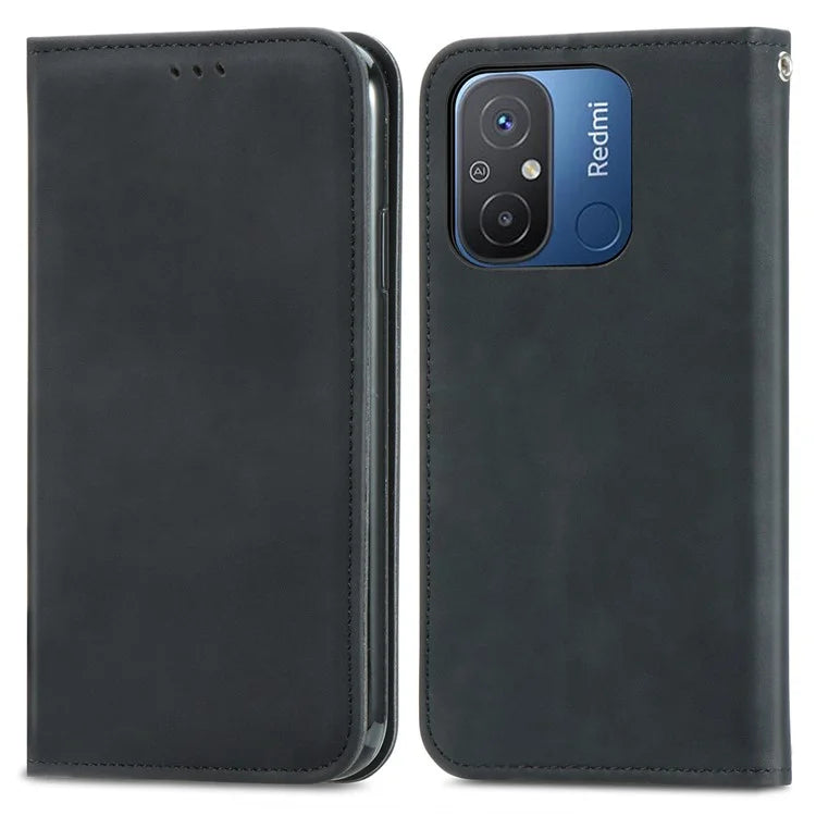Slim-Fit Phone Stand Case for Xiaomi Redmi 12C 4G / 11A 4G Skin-Touch Feeling Card Slots PU Leather Phone Shell