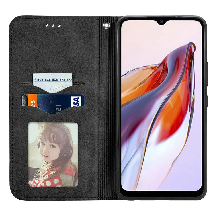 Slim-Fit Phone Stand Case for Xiaomi Redmi 12C 4G / 11A 4G Skin-Touch Feeling Card Slots PU Leather Phone Shell