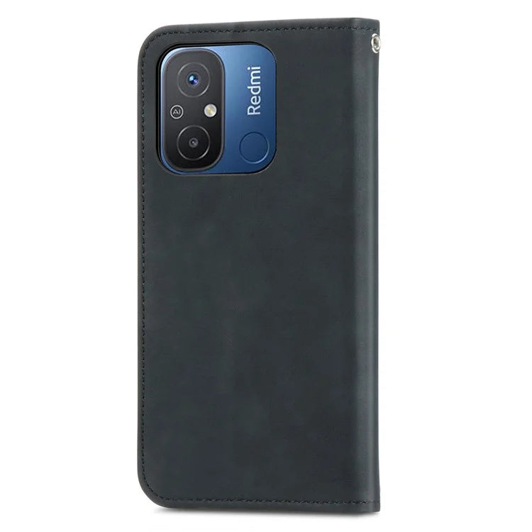 Slim-Fit Phone Stand Case for Xiaomi Redmi 12C 4G / 11A 4G Skin-Touch Feeling Card Slots PU Leather Phone Shell