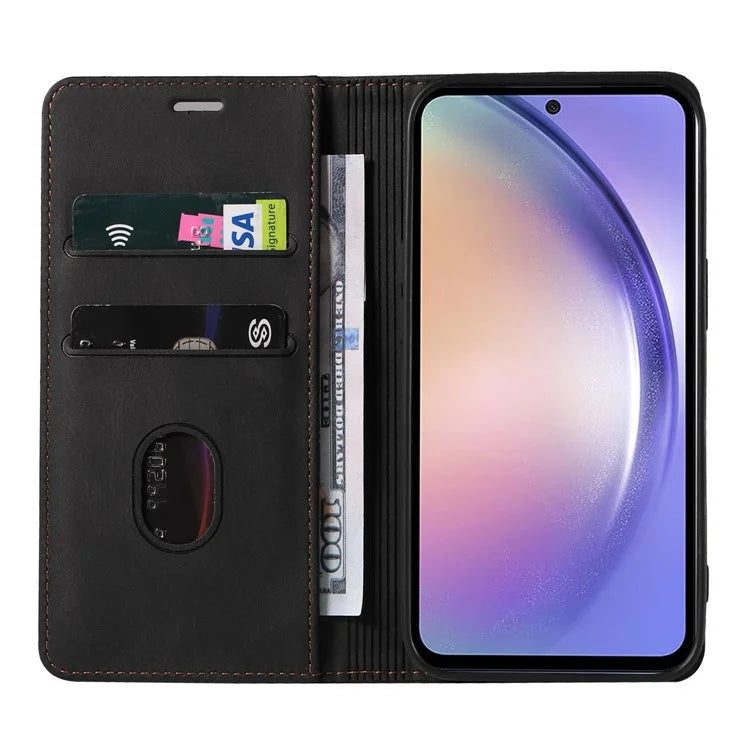 For Samsung Galaxy S24 Wallet Case Wristband Design PU Leather Magnetic Phone Cover
