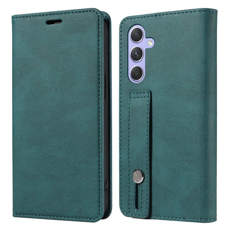 For Samsung Galaxy S24 Wallet Case Wristband Design PU Leather Magnetic Phone Cover