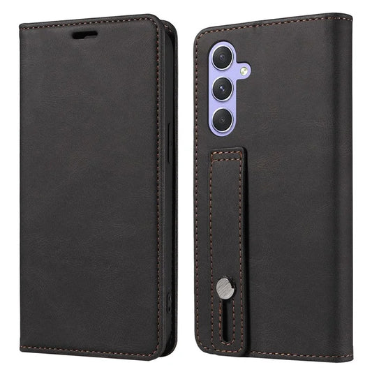 For Samsung Galaxy A15 4G / A15 5G Phone Case Leather Foldable Stand Cover with Wristband Design