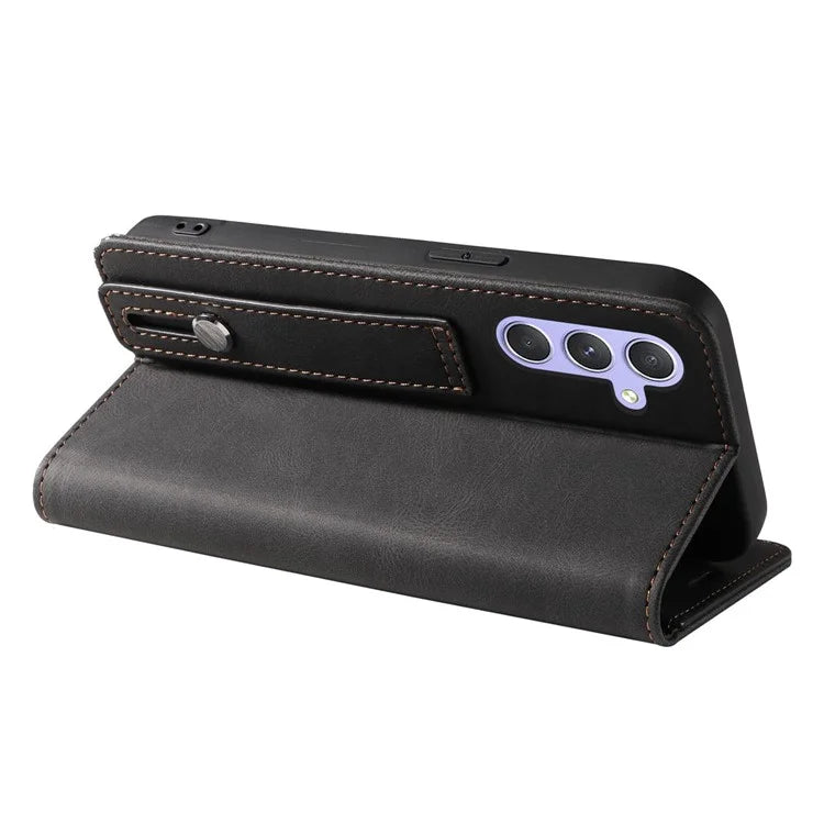 For Samsung Galaxy A24 4G (162.1 x 77.6 x 8.3mm) Magnetic Phone Case Leather Stand Shell with Wristband