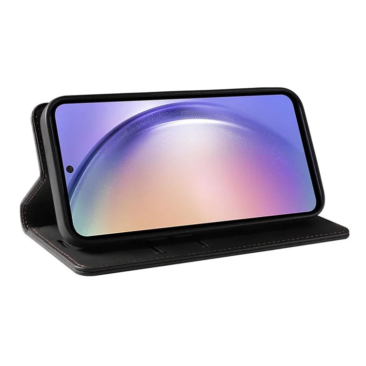For Samsung Galaxy A24 4G (162.1 x 77.6 x 8.3mm) Magnetic Phone Case Leather Stand Shell with Wristband