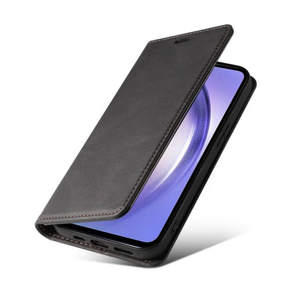 For Samsung Galaxy A24 4G (162.1 x 77.6 x 8.3mm) Magnetic Phone Case Leather Stand Shell with Wristband