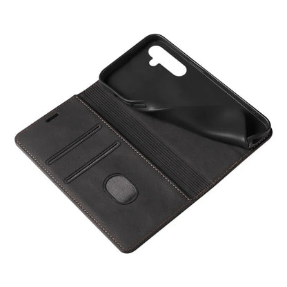 For Samsung Galaxy A24 4G (162.1 x 77.6 x 8.3mm) Magnetic Phone Case Leather Stand Shell with Wristband