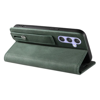 For Samsung Galaxy A24 4G (162.1 x 77.6 x 8.3mm) Magnetic Phone Case Leather Stand Shell with Wristband