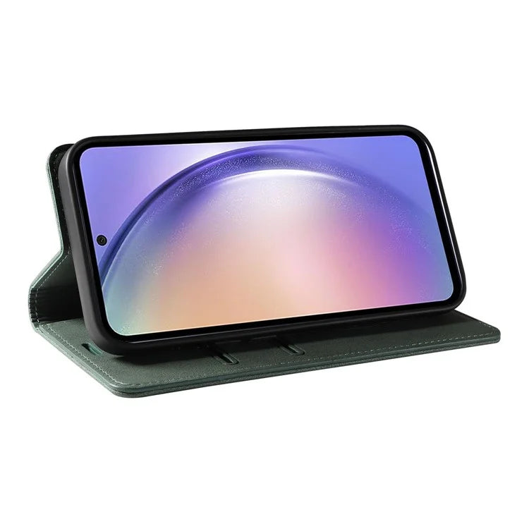 For Samsung Galaxy A24 4G (162.1 x 77.6 x 8.3mm) Magnetic Phone Case Leather Stand Shell with Wristband