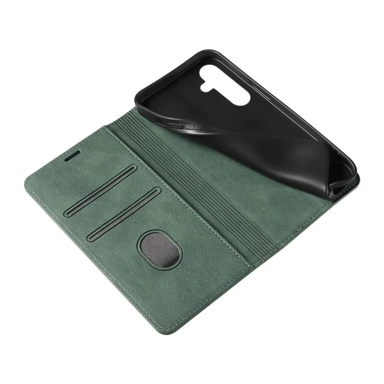 For Samsung Galaxy A24 4G (162.1 x 77.6 x 8.3mm) Magnetic Phone Case Leather Stand Shell with Wristband